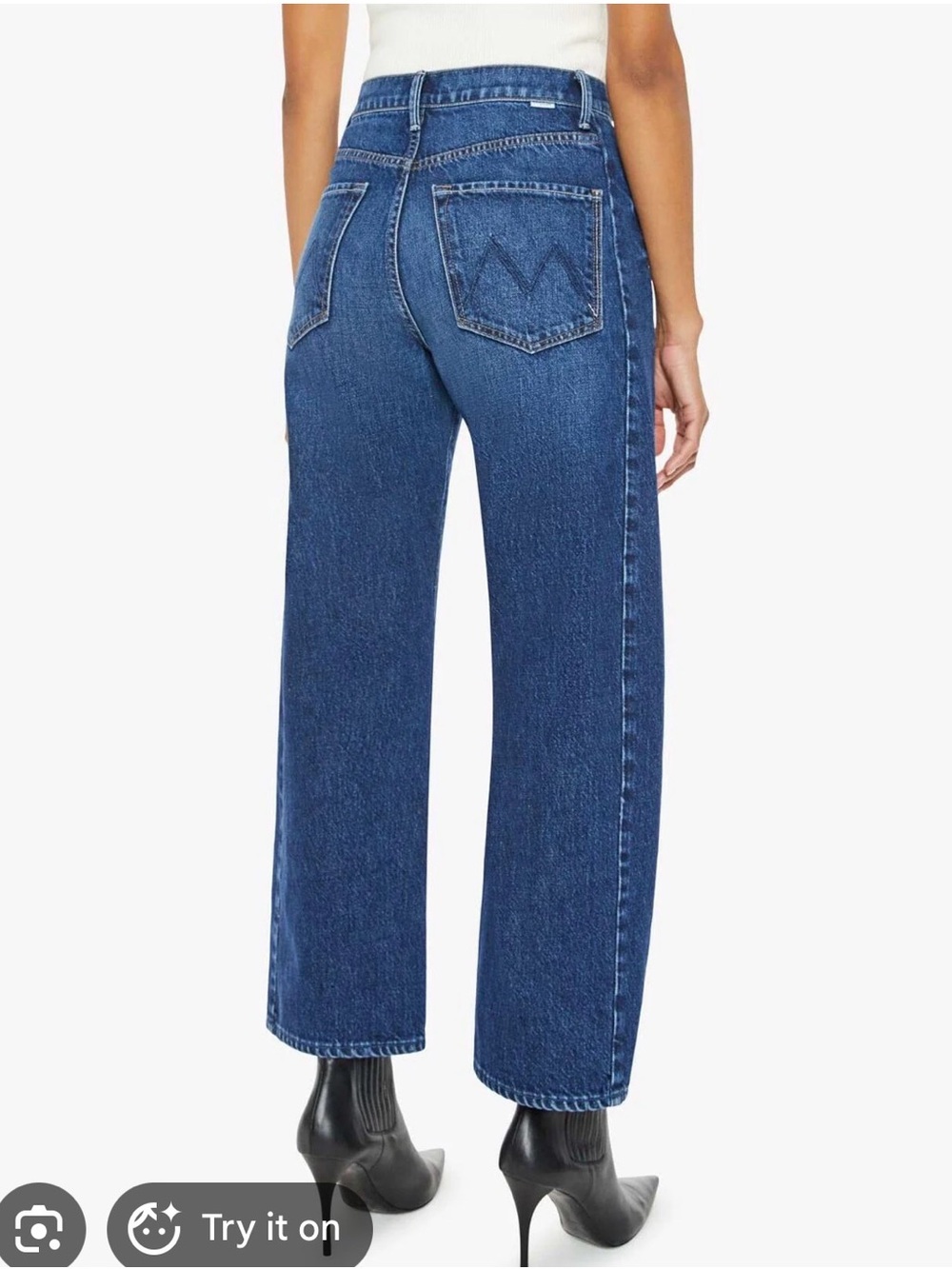 MOTHER Wide Leg Cropped Jeans in Medium Blue Wash half pipe - Picture 2 of 6